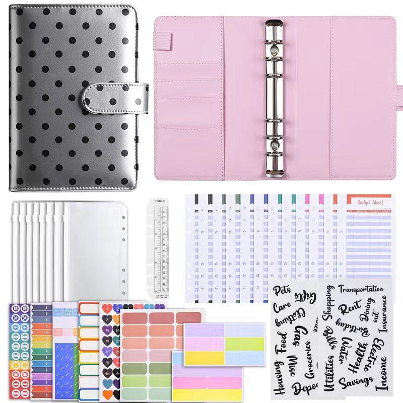 A6 Refillable Ledger Notebook Larbu Macaron Buckle Polka Dot Cash Budget Planner Portable Binding Journal with Replaceable