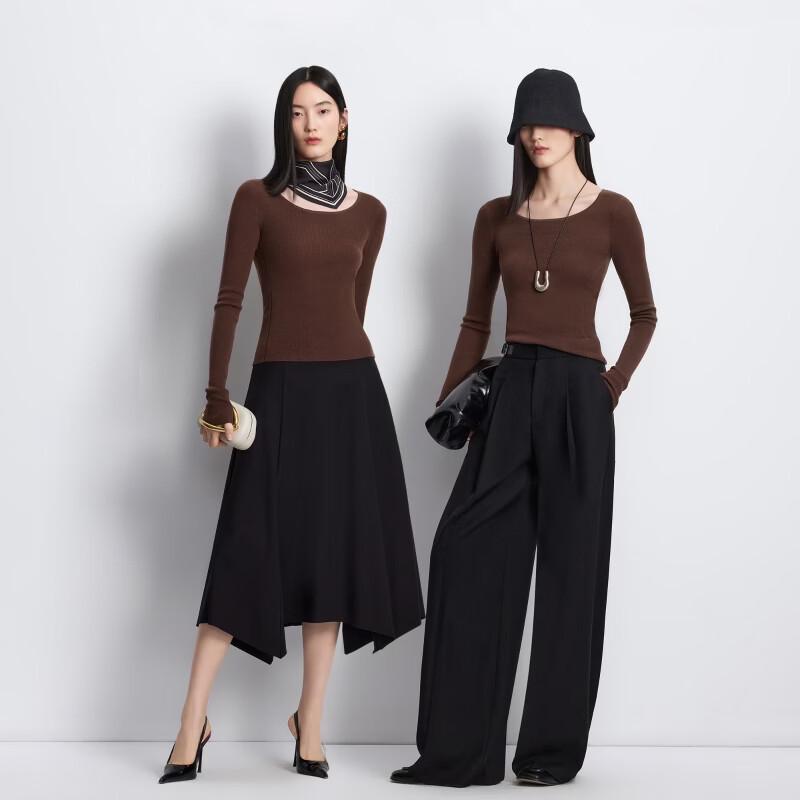 VEROMODA Women's 2026 Autumn Merino Wool Blend Round Neck Relaxed Long Sleeve Knit Top