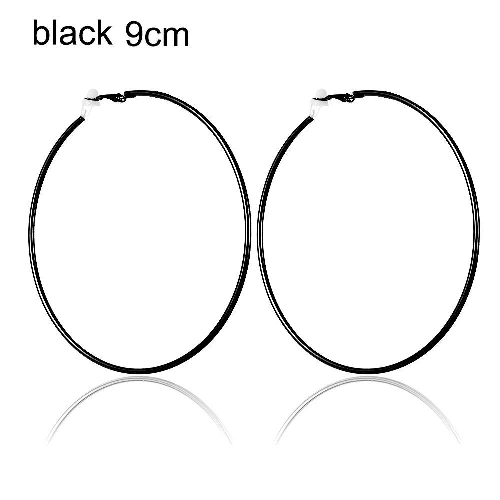 Пара ювелирных изделий золото серебро черный женская мода большой круг клипса на ухо без пирсинга серьги кольца