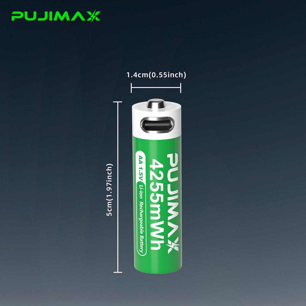 PUJIMAX AA Rechargeable Batteries 1.5V 4255mWh Li-ion Type-C 2pcs
