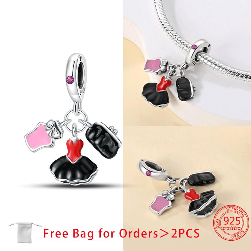 Оригинальное медное платье, помада, туфли на высоком каблуке, шармы-бусины в виде красного вина и воздушного шара, подходят для изготовления своими руками женского ювелирного браслета, изысканный подарок