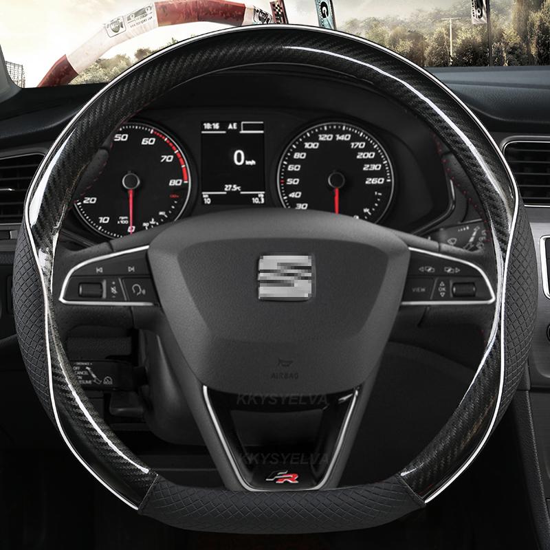 Carbon Fiber+Leather Car Steering Wheel Cover Non-Slip 38cm For Seat Tarraco Arona Ateca Ibiza Toledo Mii Leon Arosa Exeo ST FR