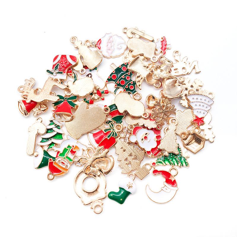50-Piece Christmas Alloy Enamel Charms Set: Mixed Style DIY Pendants and Dangle Charms.