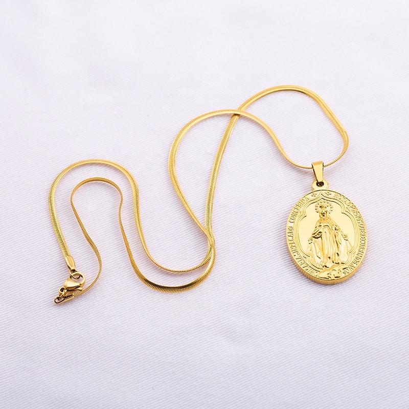 Retro Charm Trend Men Women Stainless Steel Hypoallergenic Plating Gold Virgin Mary Necklaces