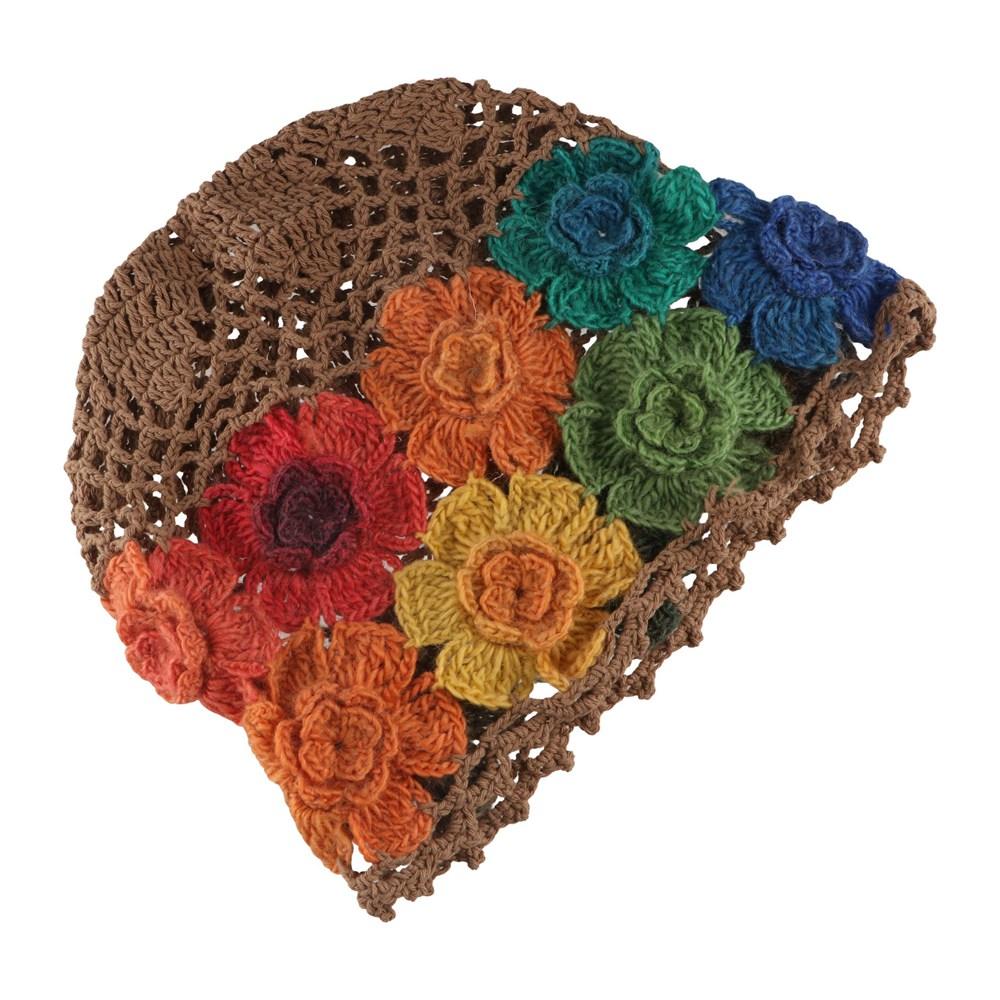Woolen Beanie Cap Crochet Ethnic Style Pullover Hat Retro Flower Hollow Knitted Hat Outdoor