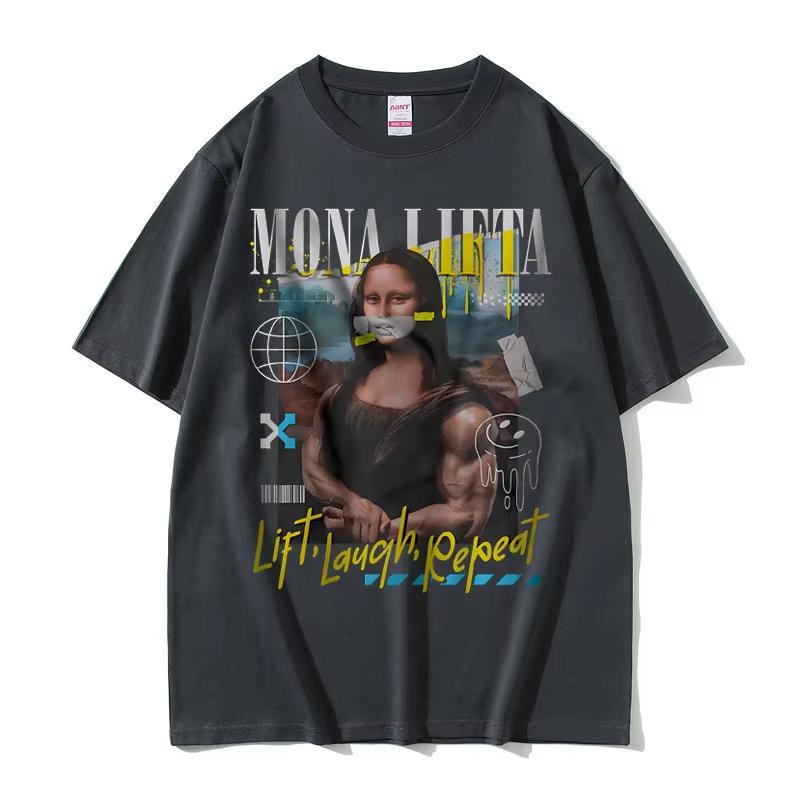 Смешная футболка с мемом Mona Lifta, оверсайз, с принтом, для мужчин и женщин, винтажная, для зала, фитнеса, летняя, мужская, из мягкого хлопка
