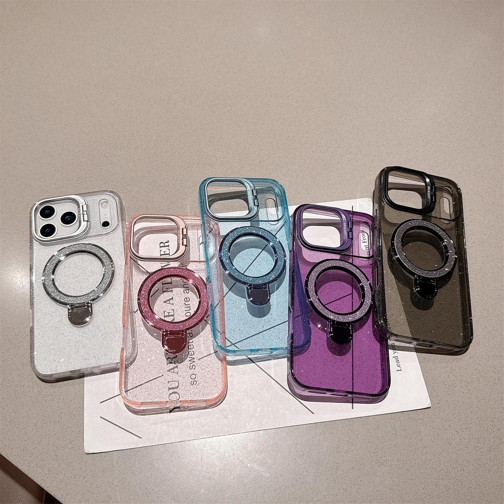 Совместим с Apple iPhone 17 Pro Max, Чехол для телефона со встроенной подставкой, покрытие-глиттер, защита от падений, дизайн «Яркая тень».