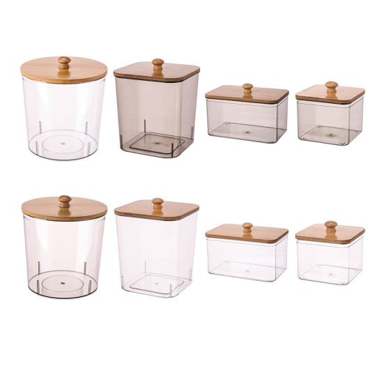 Контейнер для хранения шариков для стирки с бамбуковой крышкой, широкое отверстие, акриловый контейнер, органайзер для шариков стирального порошка, влагозащитный