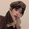 Harajuku Autumn New Trend Leopard Beret Korean Fashion Vintage British Flat Top Personality Warm Painter Hat Club Style
