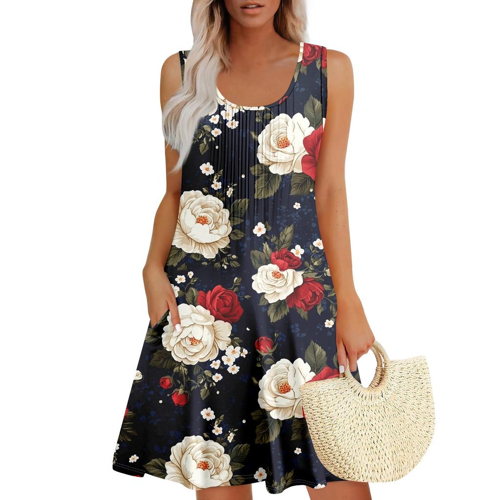 Женский повседневный сарафан с карманами, летнее пляжное платье в стиле бохо, праздничное платье для женщин, платья-майки