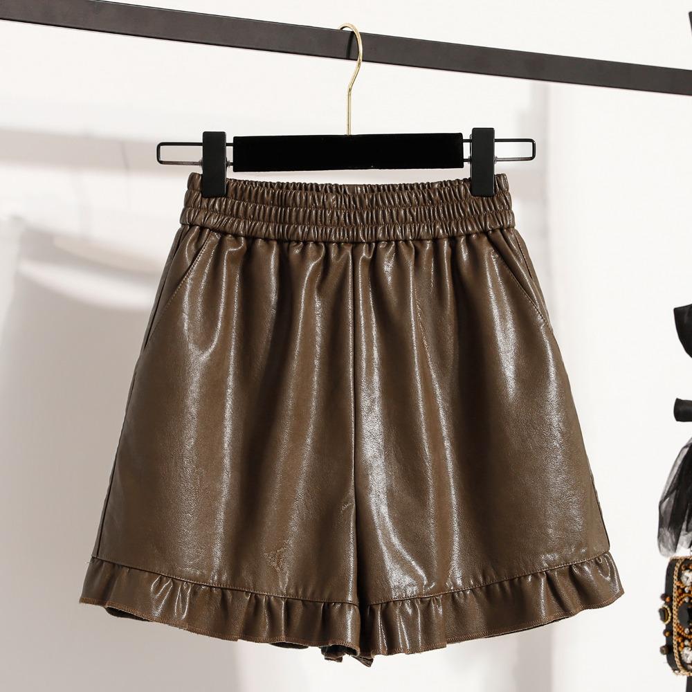 DIMANAF Plus Size 2025 New Winter Women Shorts Pants Loose Casual Short Pants Elastic Waist PU Fashion Lady