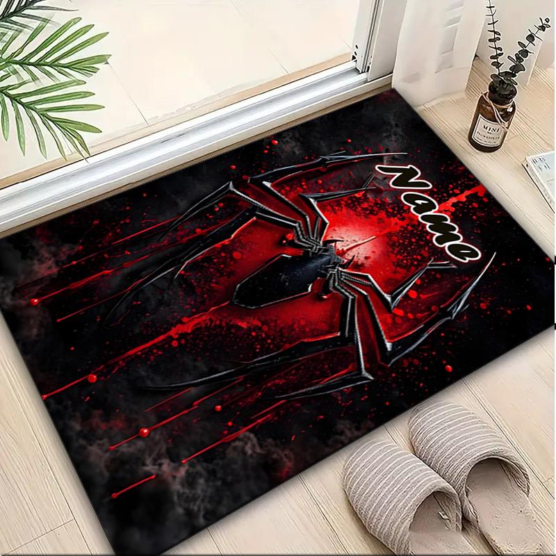 1PC Custom Name "Black Spider Web Artwork" Theme Floor Mat Ideal for Living Room, Game Rooms, Office, Bedroom,Floor Mat Playful Design