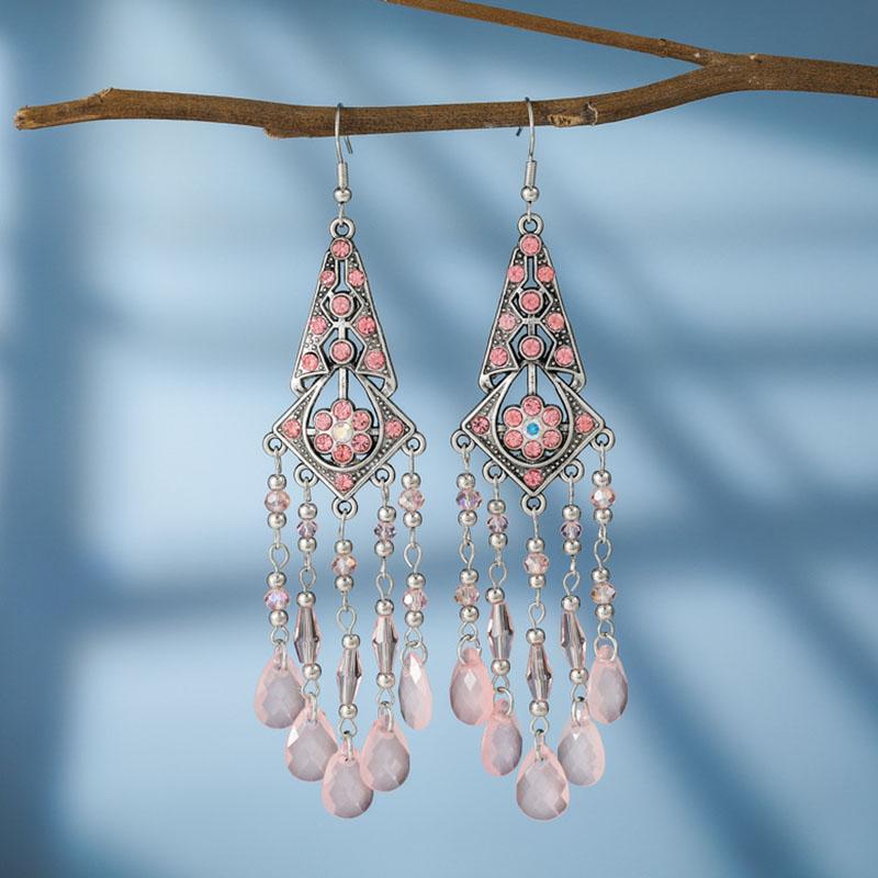 New Bohemian Rhinestone Water Drop Earrings for Women Ethnic Long Crystal Tassel Earring Party Vacation Jewelry