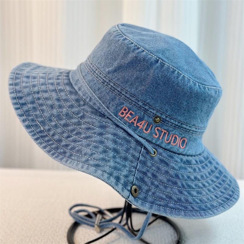 Женская джинсовая шляпа-ведро, однотонная летняя солнцезащитная шляпа с широкими полями, рыболовная кепка для путешествий на открытом воздухе, пляжа
