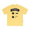Wassup Trendy American Letter Print T-Shirt Short Sleeve Men's Summer Loose Casual Couple Round Neck Top