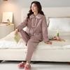 Woven Pure Cotton Jacket Pajamas for Women In Winter, Three-layer Thickened Cotton Plaid Warm Home Clothing, Winter Set