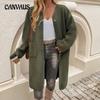 Autumn and Winter Women's Casual Cardigan Ribbed Pocket Trench Coat Jacket