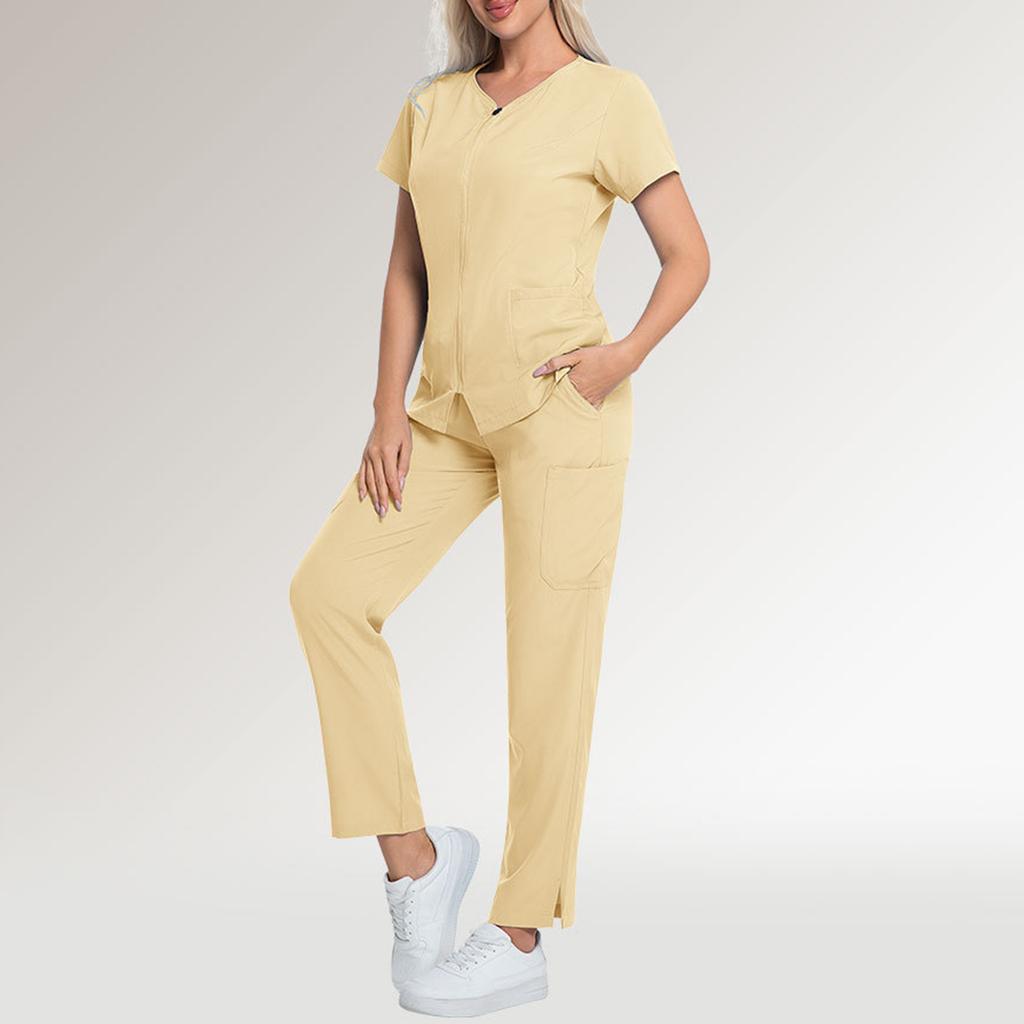 Ladies' Comfortable And Casual Solid Color Short Sleeved Pants Protective Suit Set