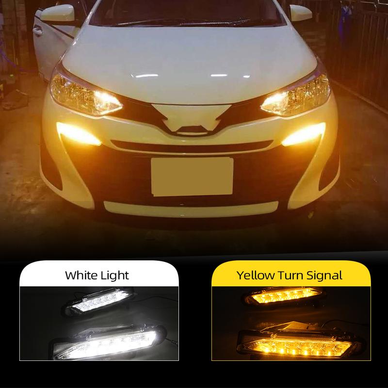 Car Flashing 1 Pair LED Daytime Running Lights For Toyota Yaris 2017 2018 DRL Car Fog Cover Bumper Light