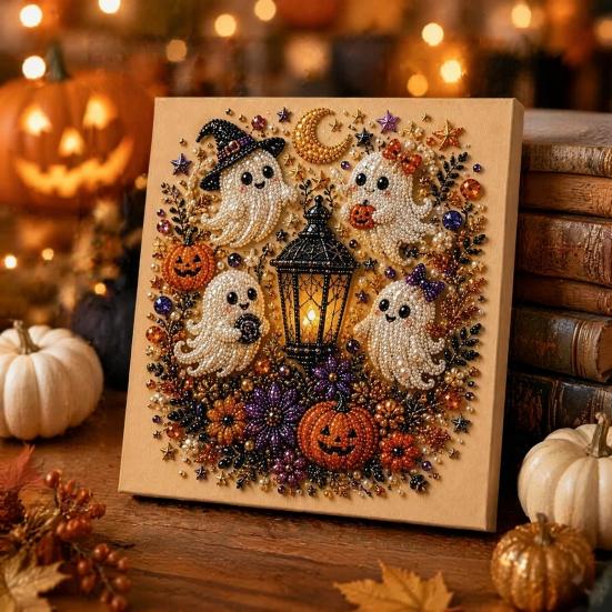 Quirky Halloween Art Projects Ghost Faux Pearl DIY Kit, Spooky 3D Bead Cool Pattern Kits Painting Crafts, Gothic Wall for Adults Beginners Decoration
