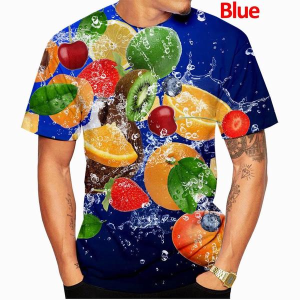 Summer Round Neck Funny Fruit Pattern 3D Print Top Fashionable Casual Short Sleeved Men's T-shirts
