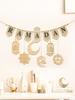 Ramadan Kareem Wooden Banner Garland - Islamic Moon Star Lantern Hanging Decor for Muslim Festival Home Party Wall Ornament Gift