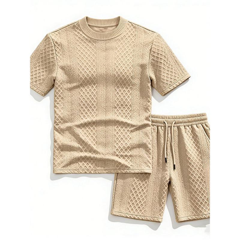 Men's Summer Jacquard T-shirt and Shorts Set - Casual European & American Style