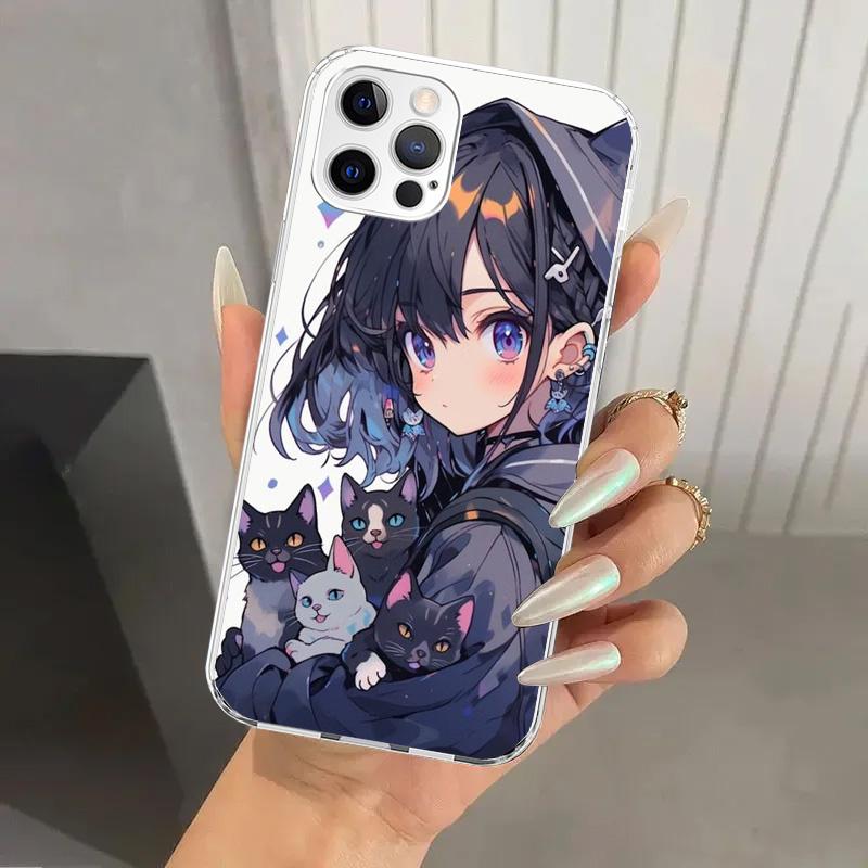 Милый Аниме Инс Девочки Животное Кот Чехол для Телефона для Iphone 17 Air 16 15 Plus 14 13 Mini 12 11 Pro Max 16E 7 8 SE 2020 Мягкий Funda Prin