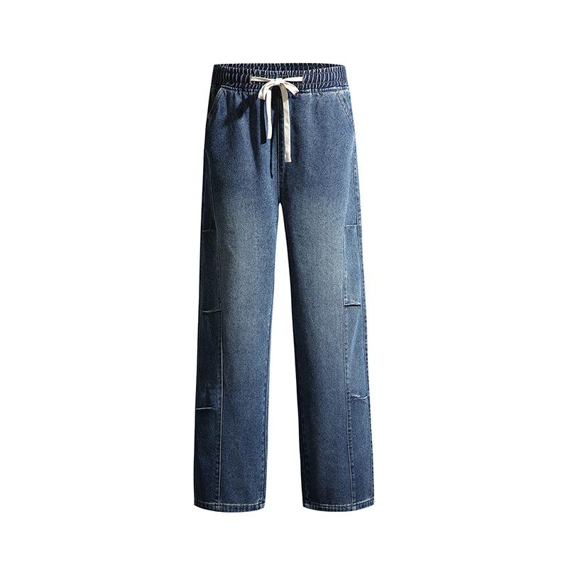 Retro Jeans Men's Autumn New Style Pleated High Street Grinding White Grey Wide-leg Pants