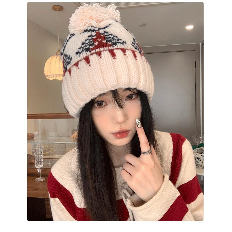 Women S Fair Isle Style Knit Beanie Autumn Winter Warm Cap
