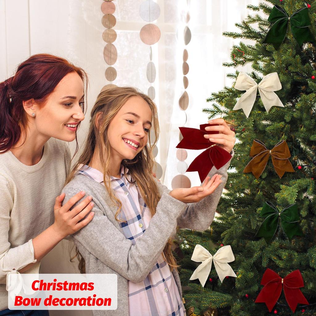 3pcs Christmas Bow Decorations, Fabric Christmas Tree Wreaths, Decorative Bow Decorations, Hanging Ornaments