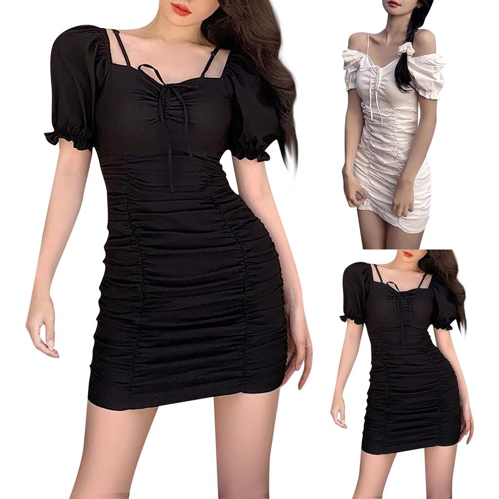 Французское легкое зрелое платье с пышными рукавами и плиссированным шнурком для похудения