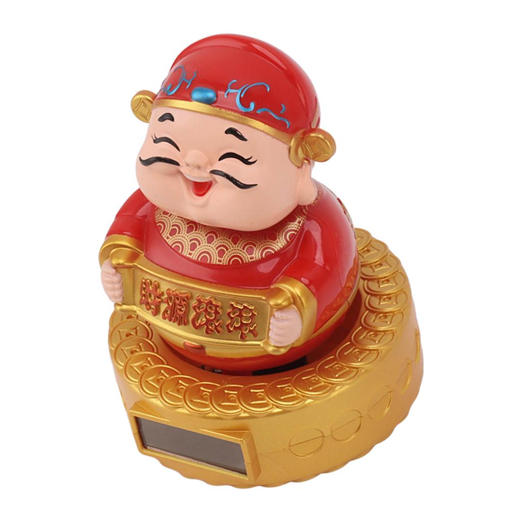 Cai Shen Statue Solar Power Shaking Head Vivid Decorative Chinese Feng Shui Sculpture for Car