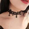 Gothic Black Choker Necklace Womens  Tassel Sexy Lace Choker Soft Collar Chain Necklace Halloween Jewelry