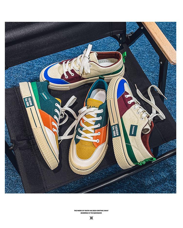 Мужские парусиновые дышащие кеды в стиле колор-блок - Модные и универсальные повседневные спортивные вещи на лето 2025