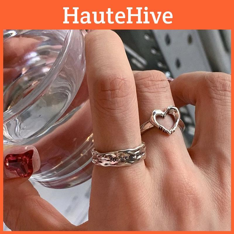 Fashionable Heart Design Copper Ring For Women Elegant Adjustable Statement Piece