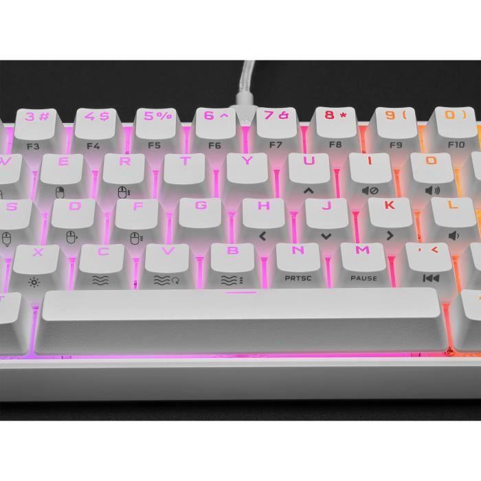 Механическая игровая клавиатура - CORSAIR - K65 RGB Mini 60% - Компактный формат - RGB - CHERRY MX Red - Белая - (CH-9194110-FR)