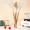3Pcs Wooden Handle Non-Stick Spatula Non-slip Pot Spatula Set Cooking Turner Spatula  Household