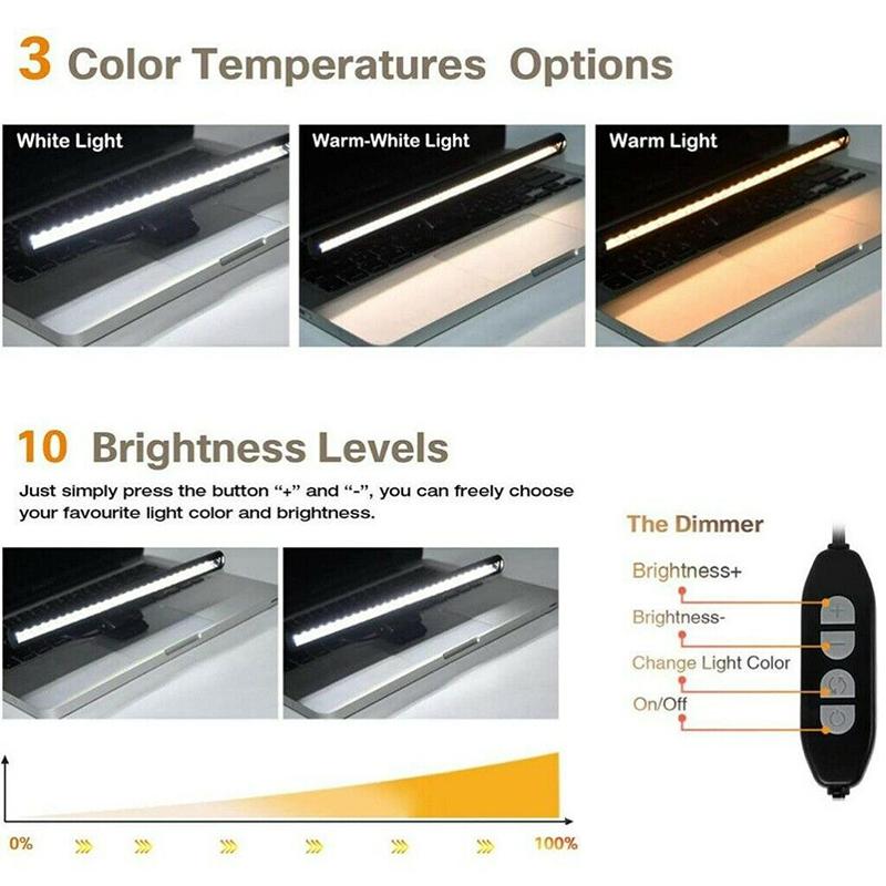 Светодиодный USB-светильник с регулируемой яркостью для электронного чтения, настольный светильник, зажим для экрана компьютера, лампа