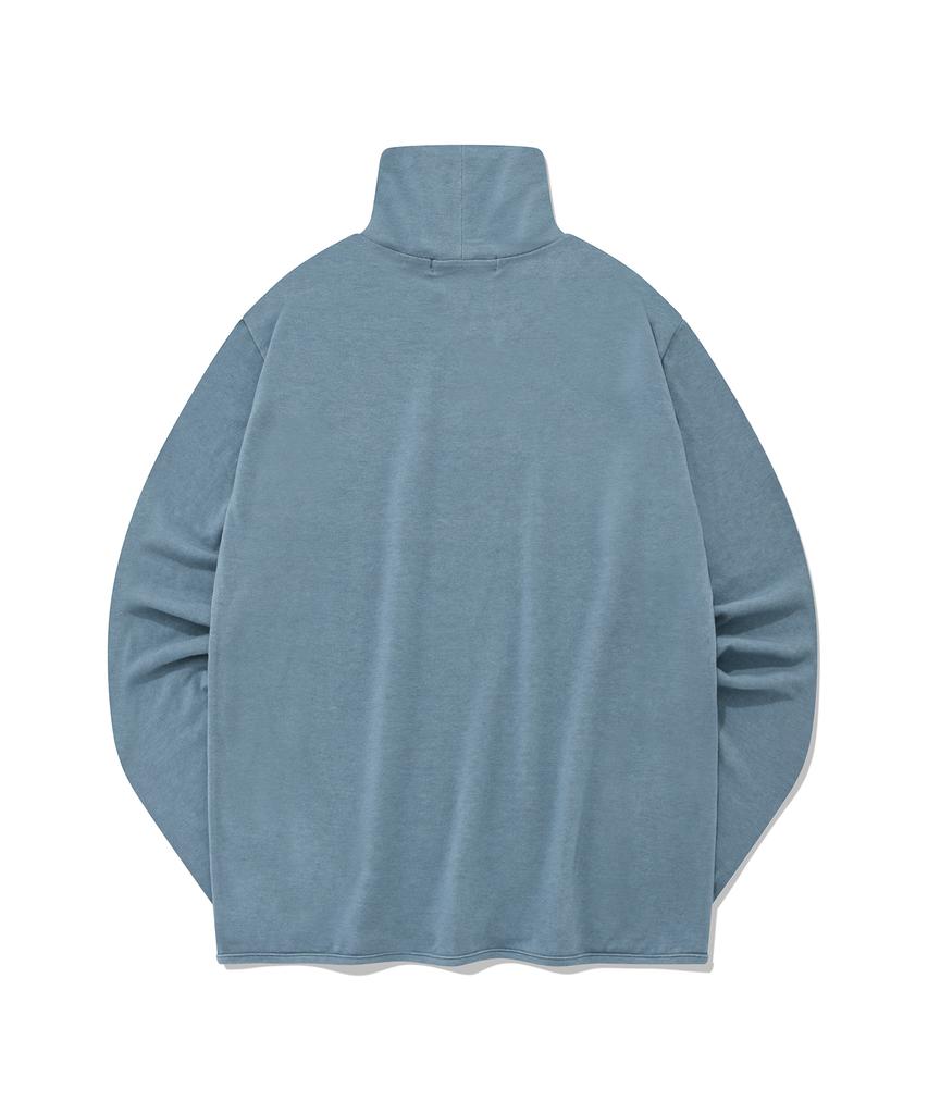 FALLETT Wool Tencel Turtleneck Long Sleeve Blue