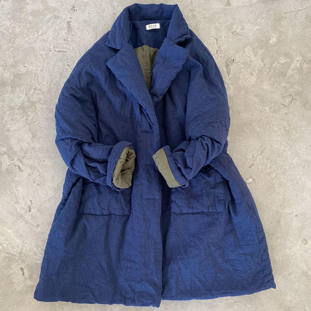 Johnature Женские зимние пальто с отложным воротником в китайском стиле с длинным рукавом на пуговицах, винтажные женские полосатые пальто