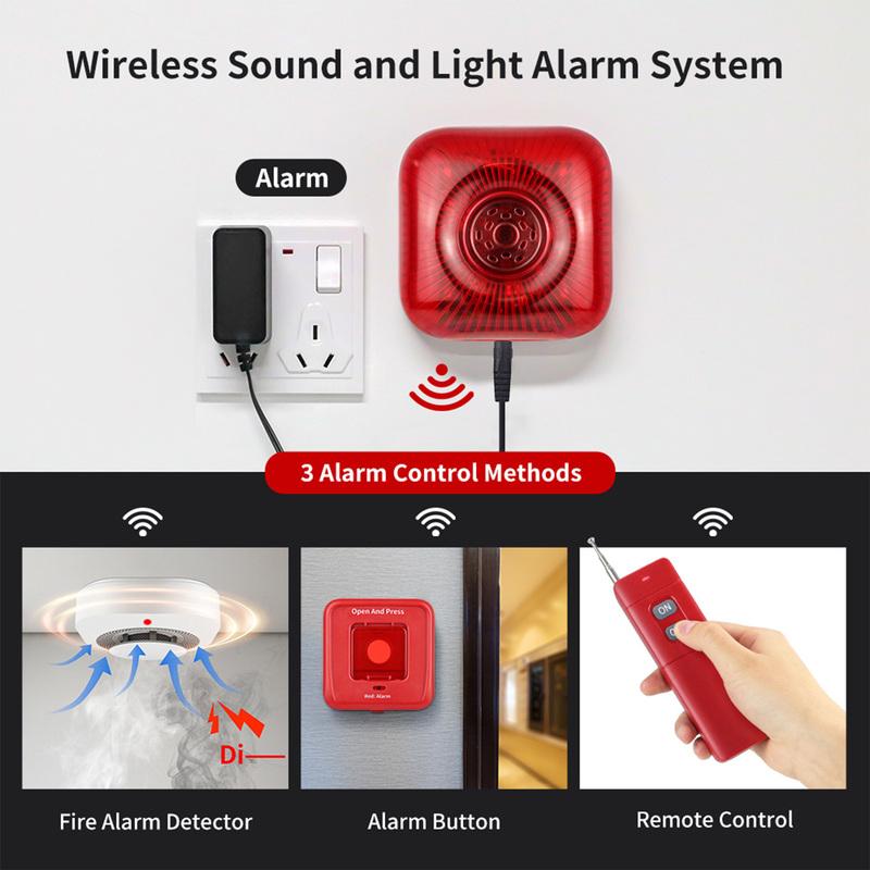 3 Pack Wireless RF 433MHz Fire Alarm Panel Manual Fire Alarm Bell Wireless Sound Light Alarm Security System Smart Alert Remote