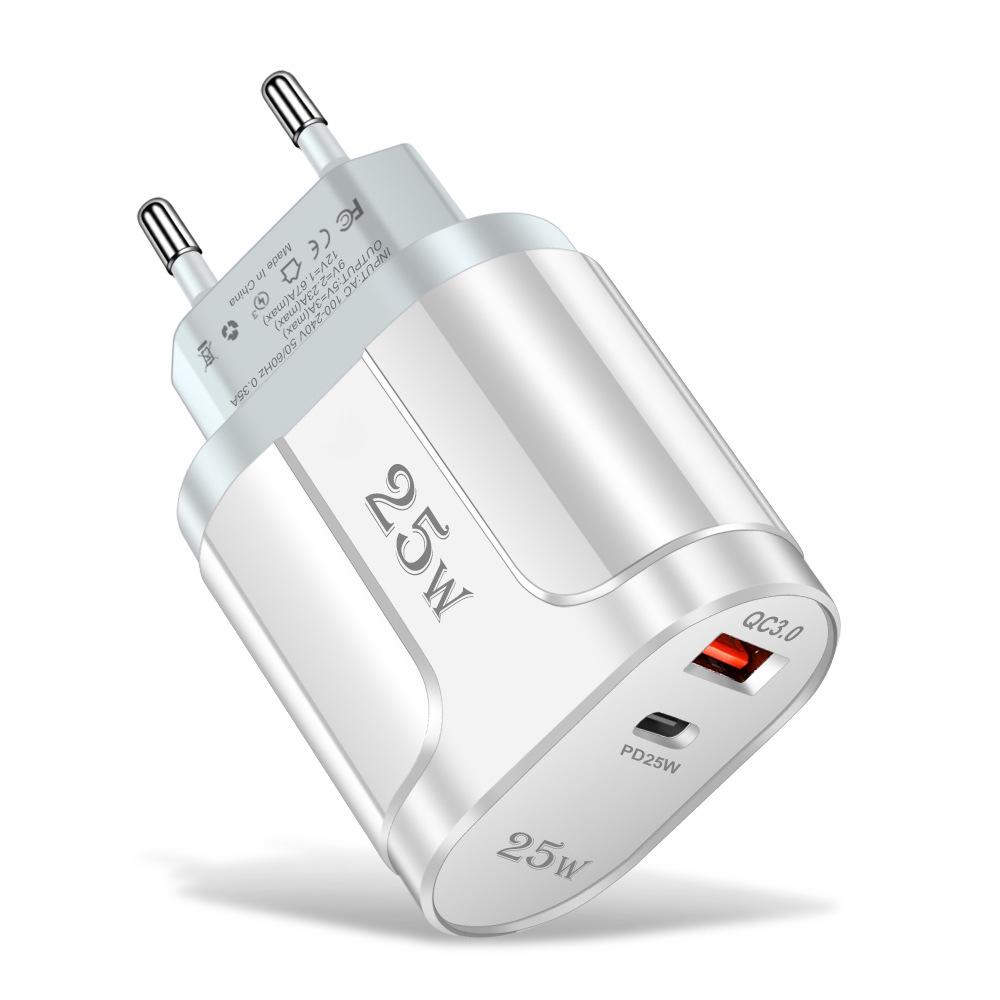 QC3.0+PD 25W High-Power Fast Charger with EU, US, UK Plug Options