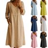 Модное повседневное женское платье из хлопка и льна с длинным рукавом и пуговицами