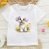 Новая детская футболка Смешной принт с собакой корги и мальтийской болонкой Животный принт Модная футболка Каваи для девочек Осенняя белая футболка Топ Оптом