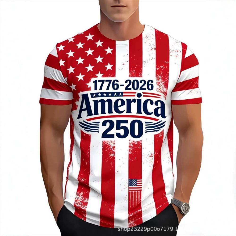 Patriotic USA 250 Print Polo Shirt, Trendy Casual Top For Everyday Wear
