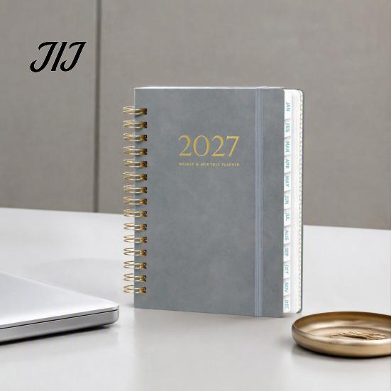Подарок для профессионалов и студентов 2027 года, еженедельник-планировщик A5 на спирали, 365-дневный календарь с расписанием по неделям и книгой для записи встреч, с эластичной лентой, 140 страниц