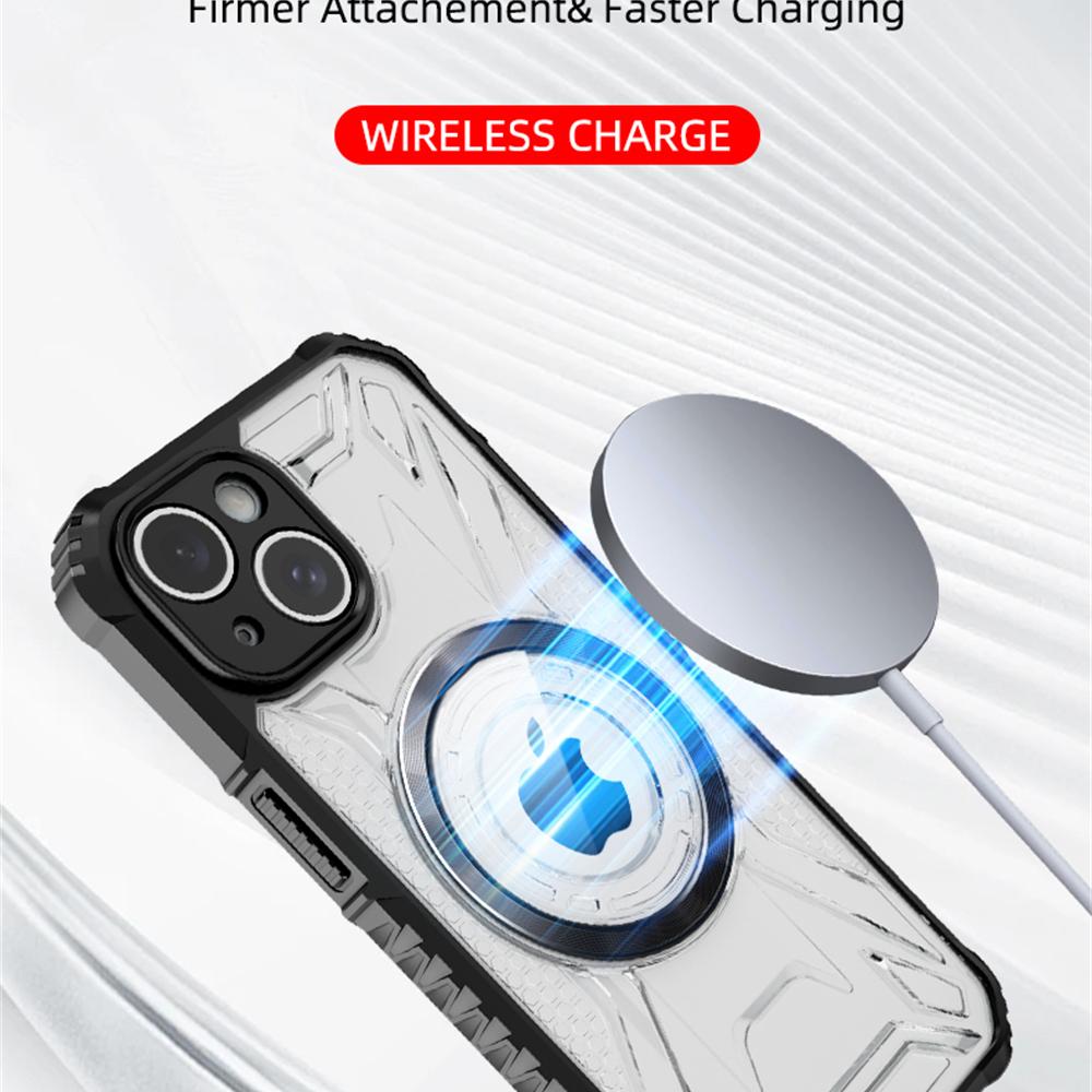 Противоударный защитный противоскользящий каркас для чехла Magsafe Wireless Charge для iPhone 16 15 14 Pro Max 11 12 13 Прозрачный чехол