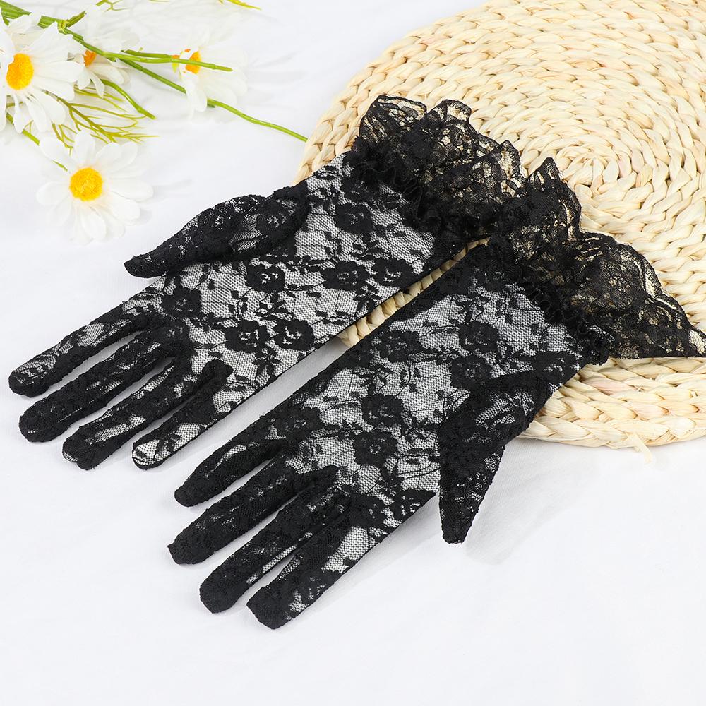 Protection Mittens Wedding Lace Gloves Party Dressy Gloves Rose Flower Pattern White Bride Gloves