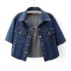Women's Cropped Denim Jackets Lapel Button Down Trucker Jean Jackets Summer Short Sleeve Casual